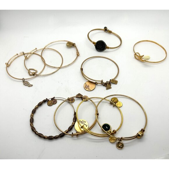 Lot Of 10 Gold-Tone Bracelets 4 Alex And Ani 1 Avon 1 Wind And Fire - Picture 3 of 10